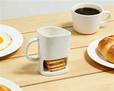 Caneca De Cerâmica Com Porta Biscoitos